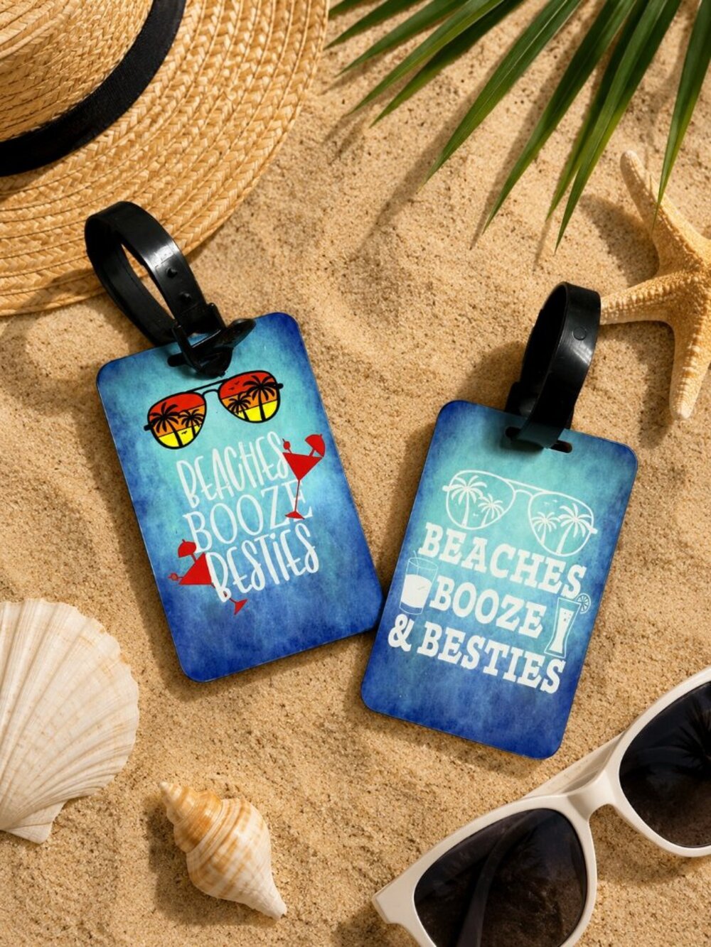 NWT Set of 2 Custom Tropical Luggage Tags | Beach Booze Besties Vacation Travel
